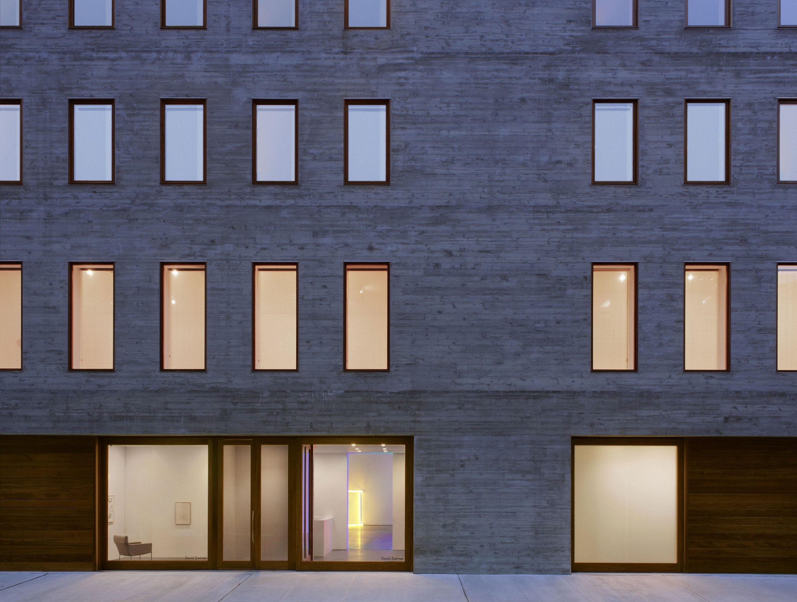 David Zwirner 20th Street New York - Exterior Night View - Selldorf Architects