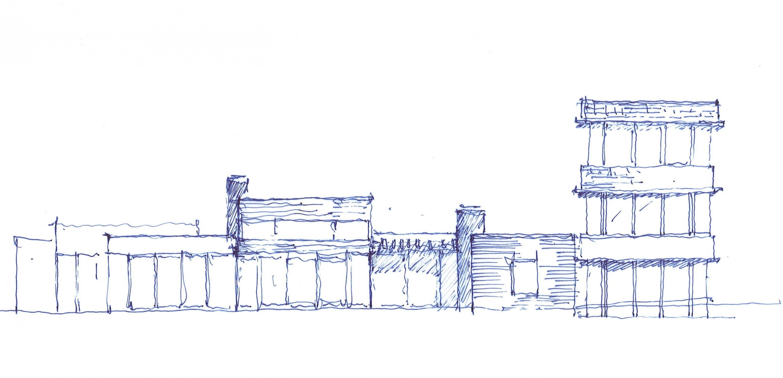 Walden House - Edwards, CO - Hand sketch of building elevation - Selldorf Architects