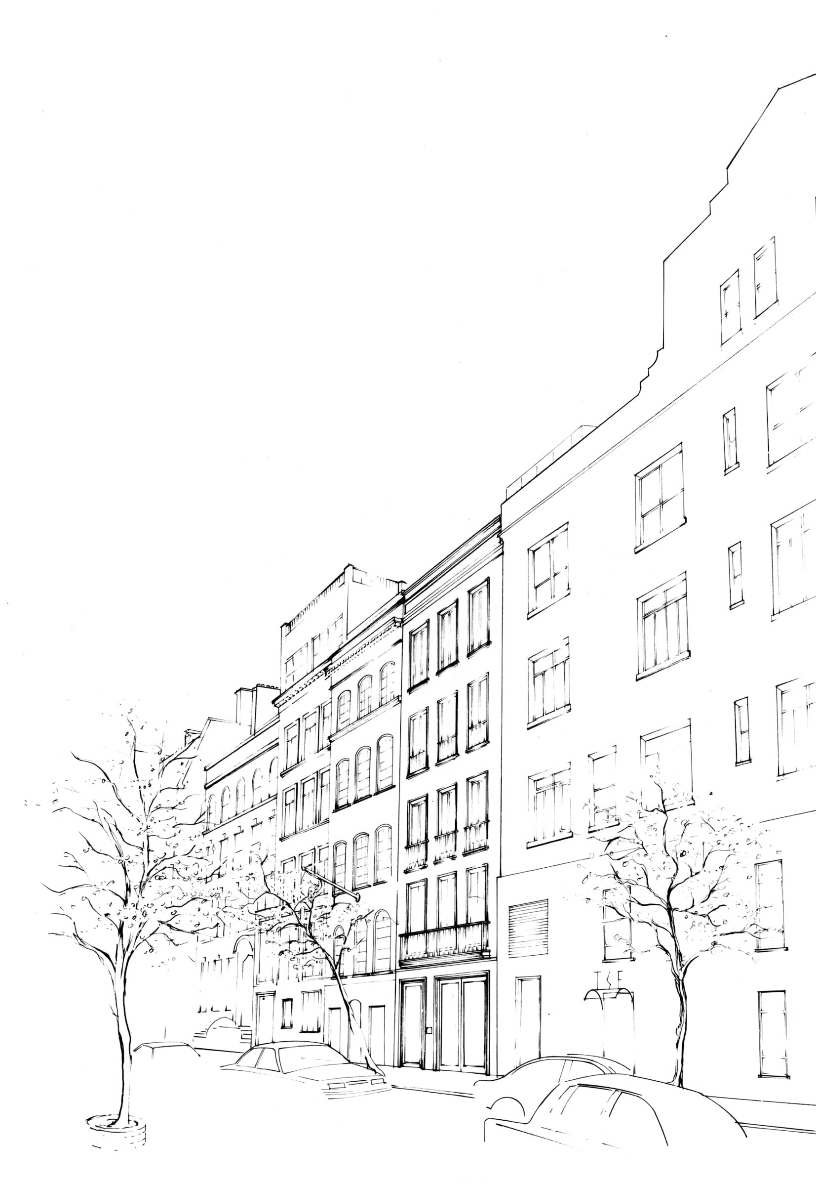 Hauser & Wirth 69th Street - New York - Hand Sketch Perspective Building Exterior - Selldorf Architects