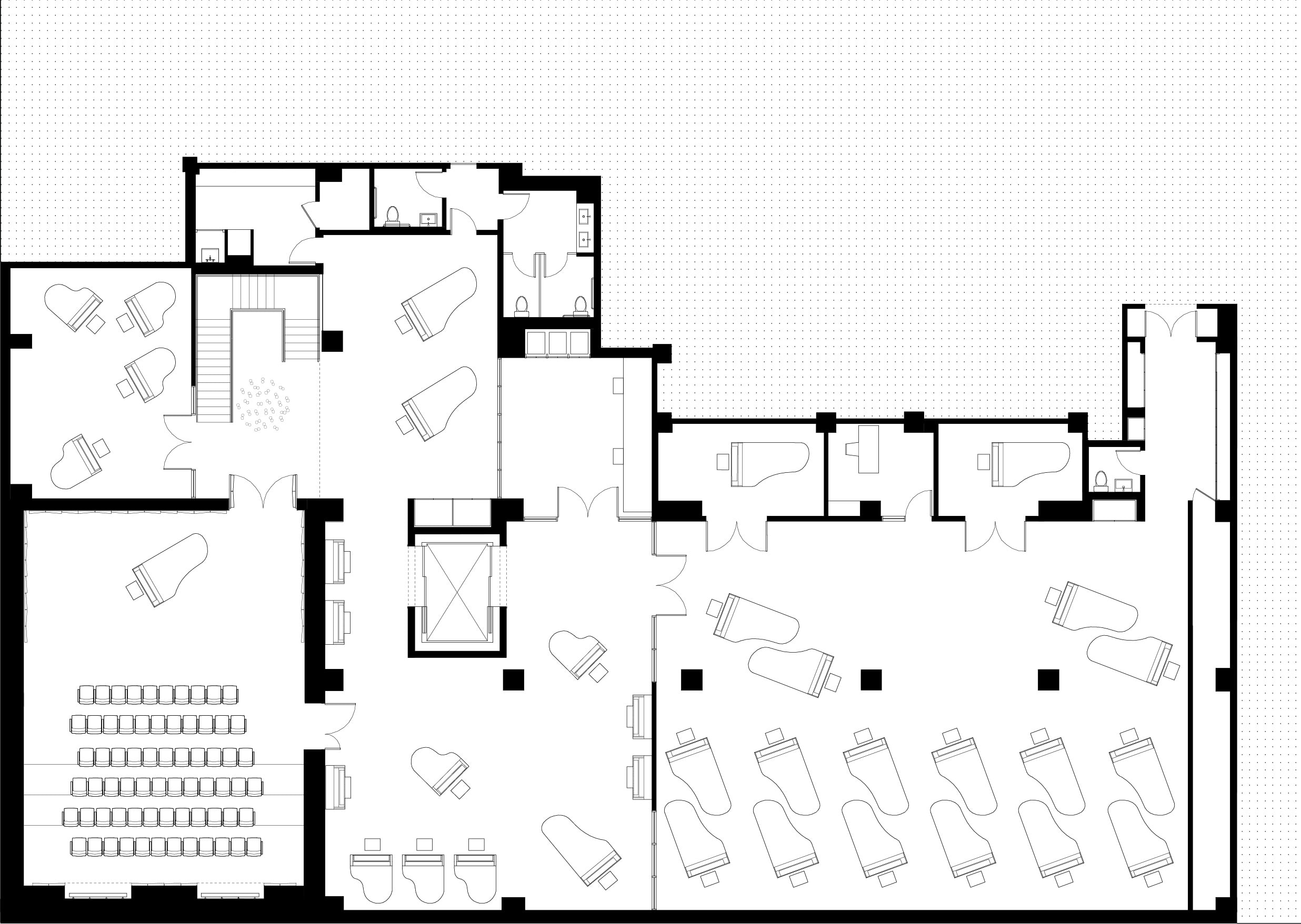 Steinway Hall, Selldorf Architects, lower level architectural plan drawing