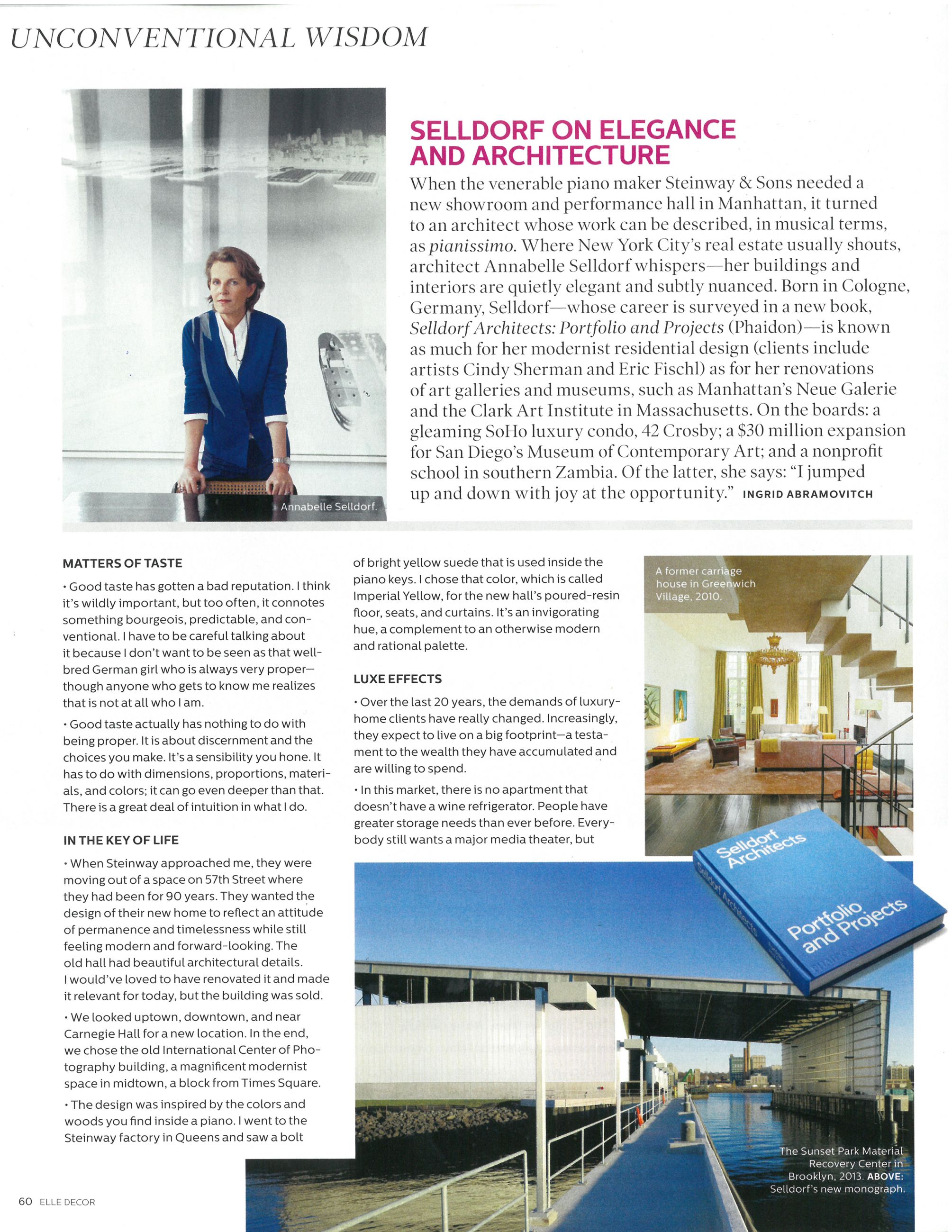 Unconventional Wisdom, Annabelle Selldorf, Elle Decor