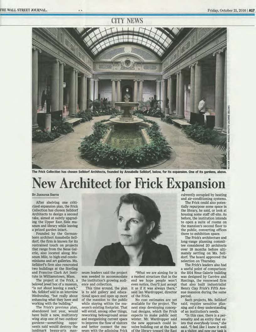 The Frick Collection Expansion and Upgrade, Selldorf Architects, Wall Street Journal