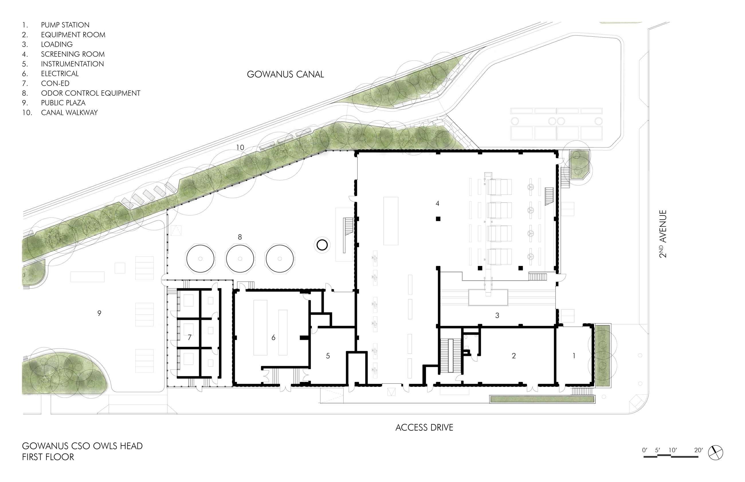 Gowanus CSO Facility - Owls Head - Infrastructure - New York - First Floor Plan - Selldorf Architects
