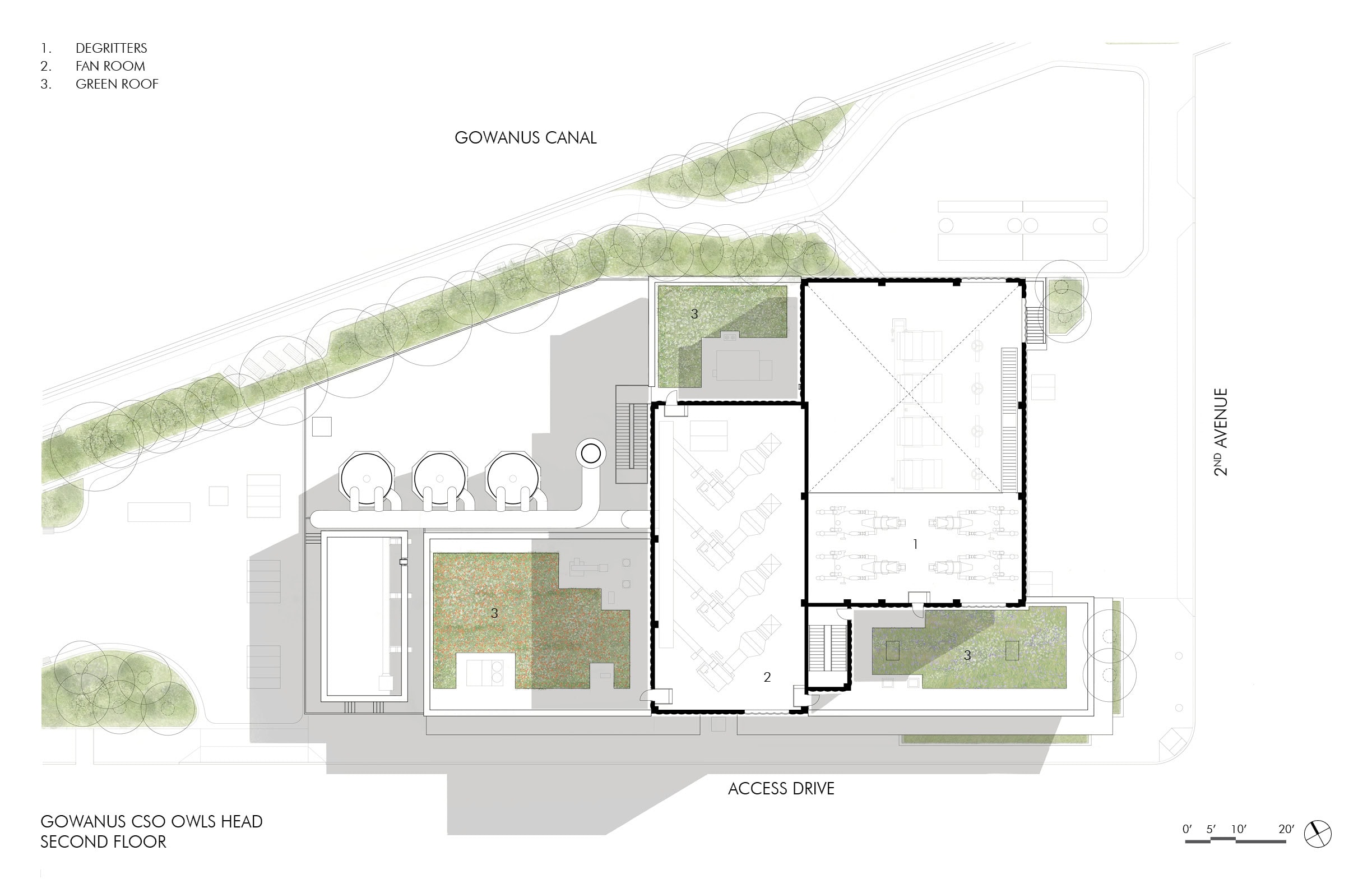 Gowanus CSO Facility - Owls Head - Infrastructure - New York - Second Floor Plan - Selldorf Architects